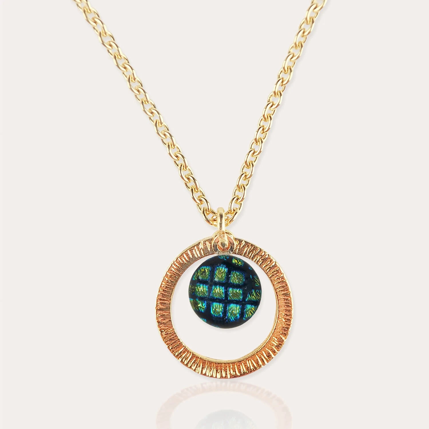 Collier Feuille Ciselé Style Tibétain En Verre Coloré Bleu - Bijou Fantaisie Femme, Neuf