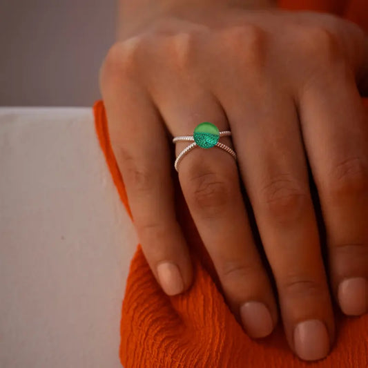 Bague entrelacée avec perle en argent 925, verte avantica