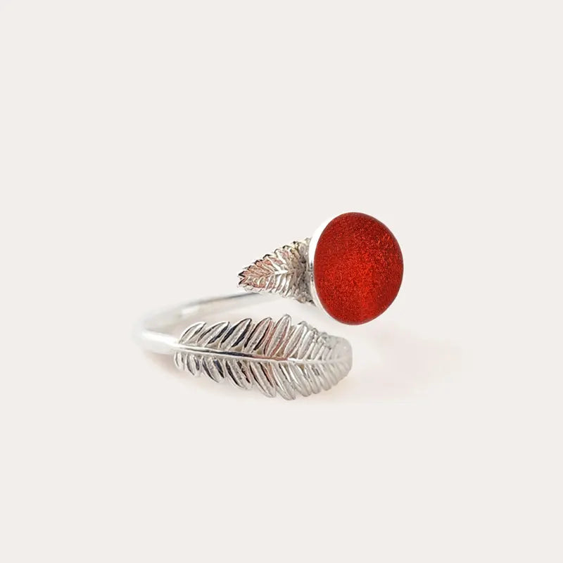 Bague feuille pour femme fantaisie en argent 925 rouge flambesia