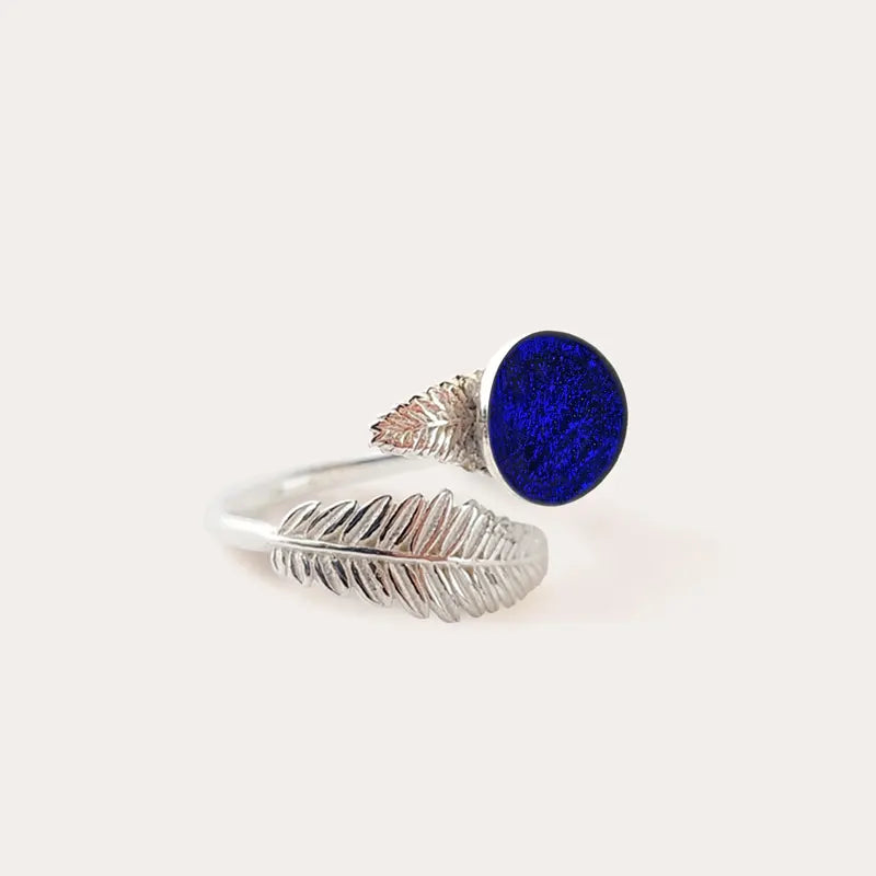 Bague feuille pour femme originale en argent 925 bleu nocturnelle