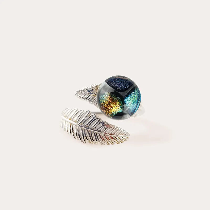 Bague feuille fine en argent massif multicolore elumina