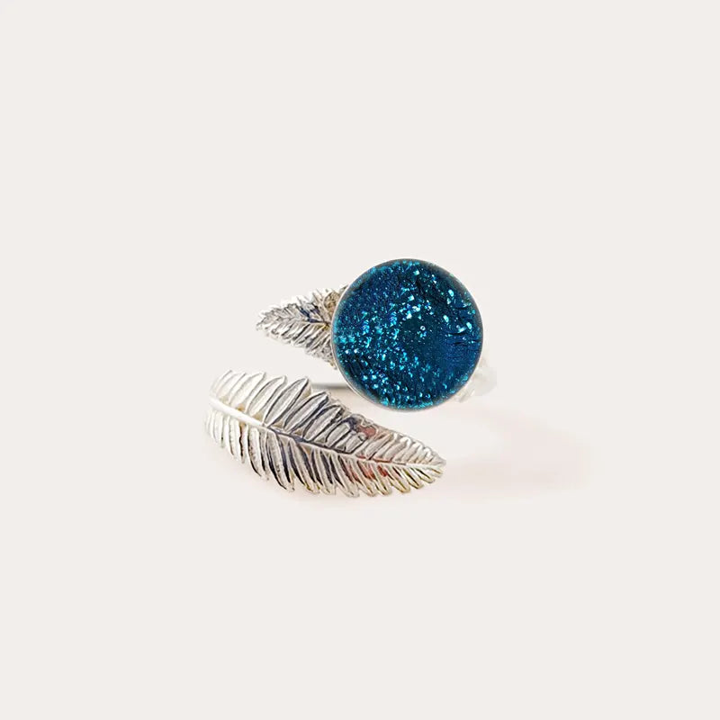 Bague feuille large en argent massif bleu azuline