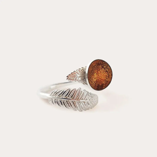 Bague feuille pour femme originale marron orange safrane