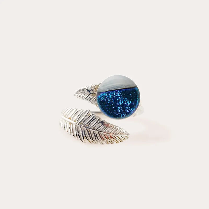 Bague feuille pouce pour femme en argent bleu bleuange