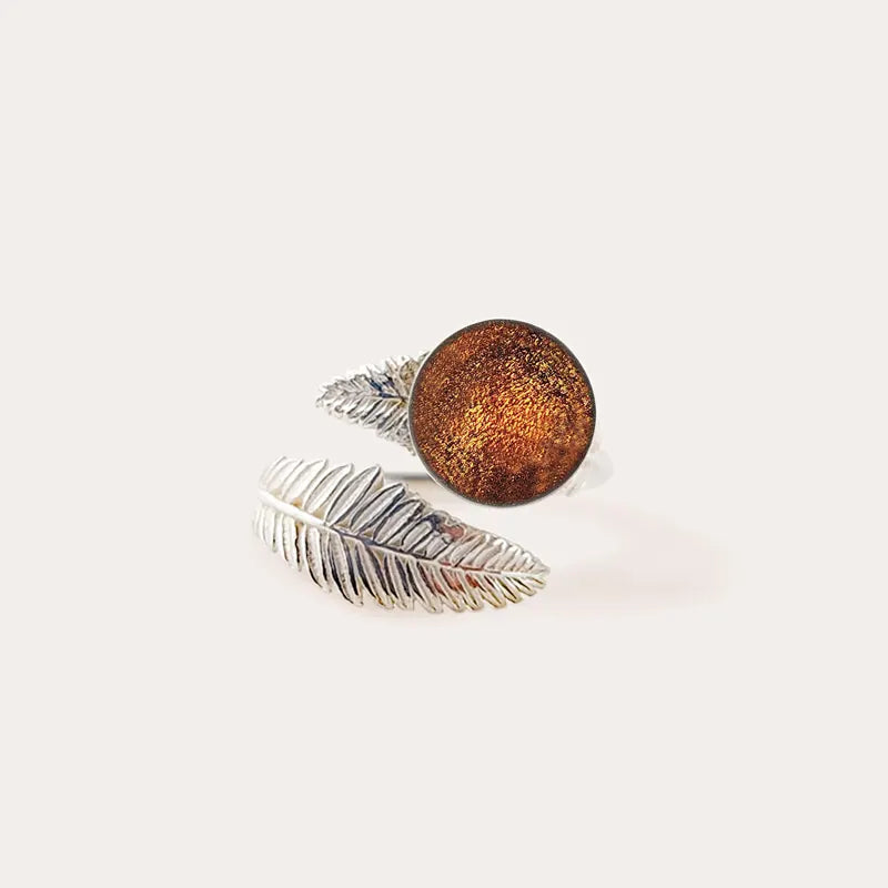 Bague feuille qui change de couleur en argent 925 marron orange safrane
