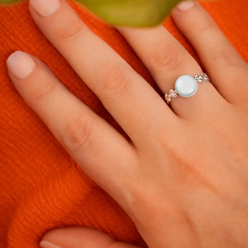 Bague feuille réglable anneaufemme argent 925 blanche lumine