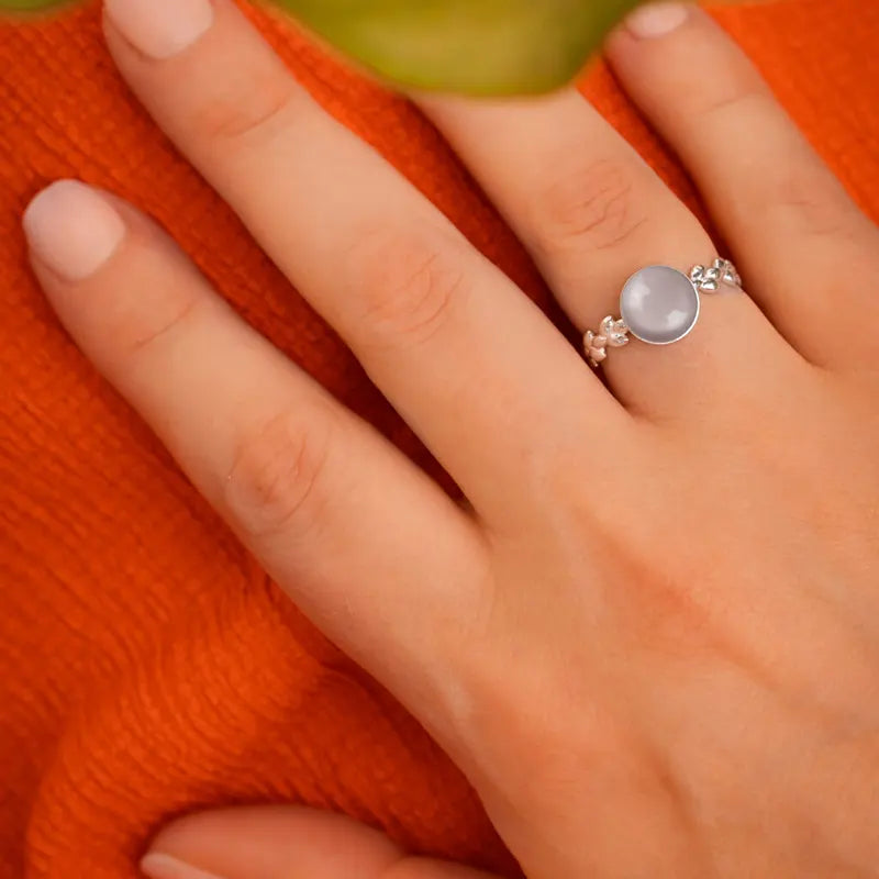 Bague feuille réglable argent 925 rose roselite