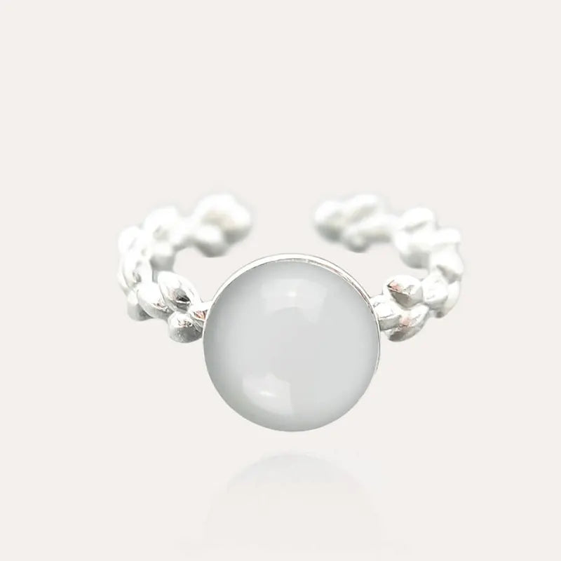 Bague feuille réglable belle femme argent blanche lumine