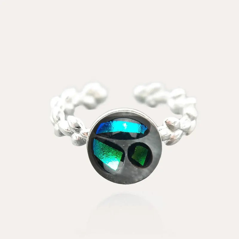 Bague feuille réglable de femme argent 925 bleu voluca