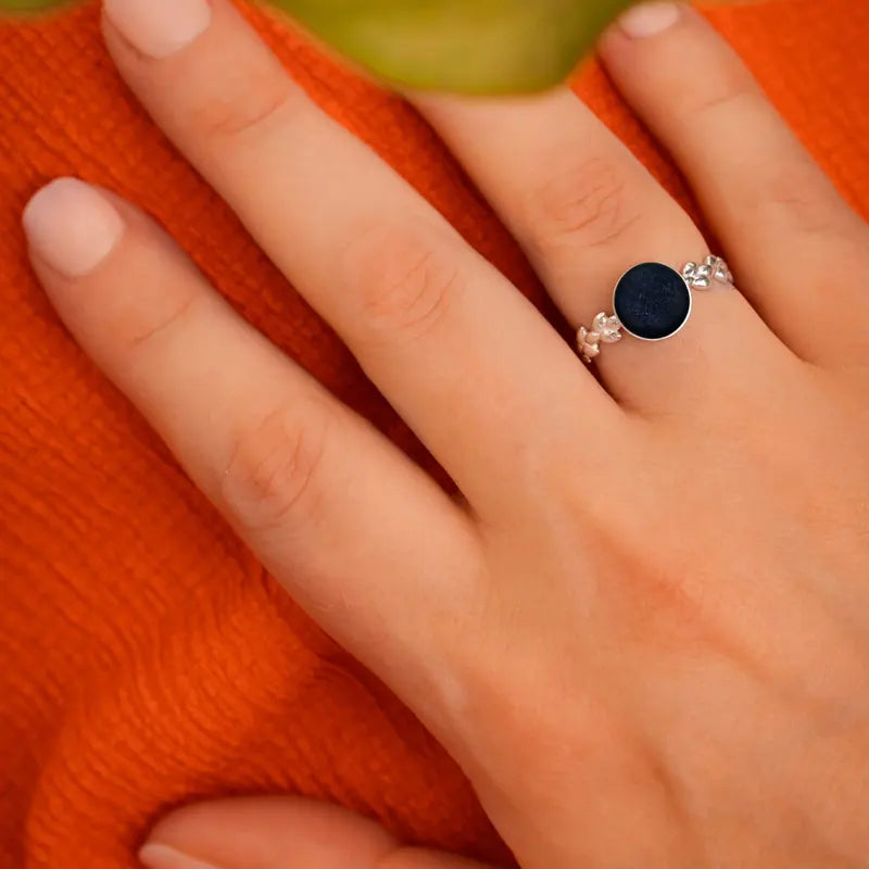 Bague feuille réglable femme argent bleu albarelle