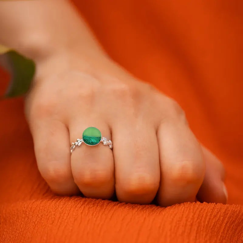 Bague feuille réglable fine femme argent verte avantica
