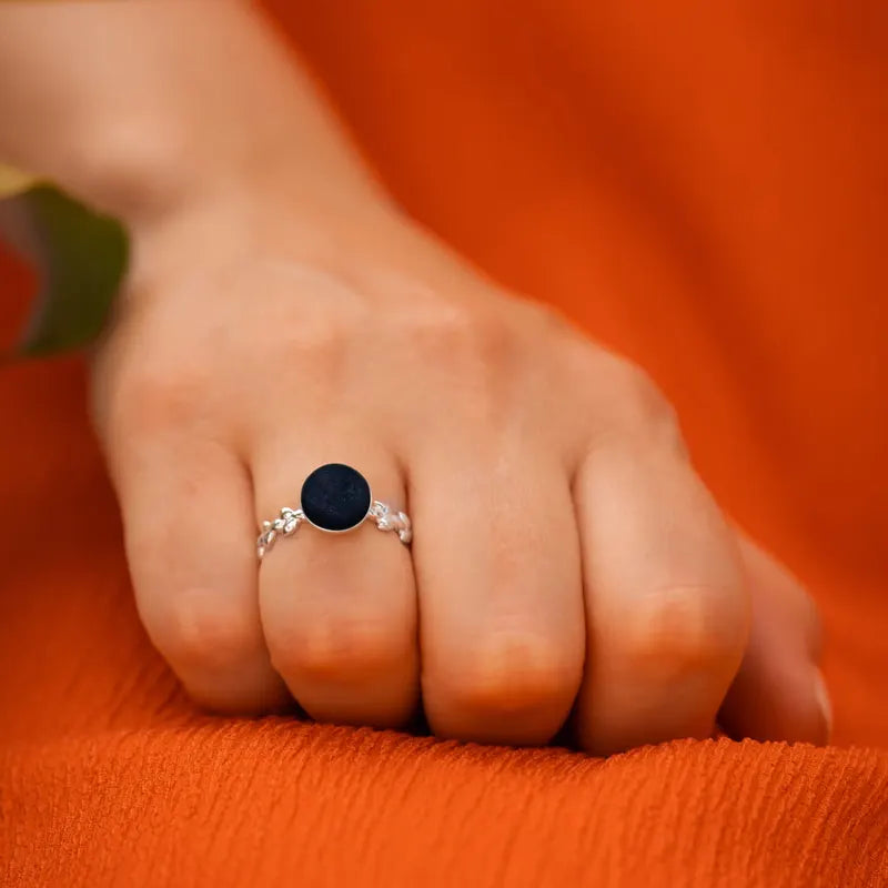 Bague feuille réglable fleur argent 925 bleu albarelle