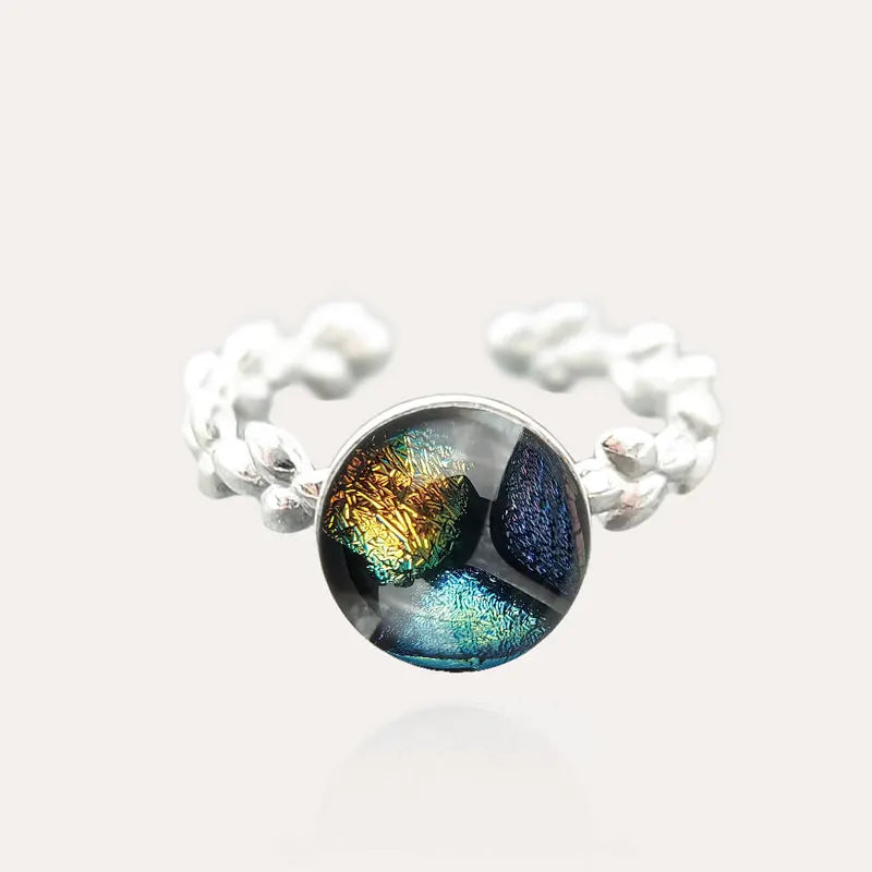 Bague feuille réglable site argent 925 multicolore elumina
