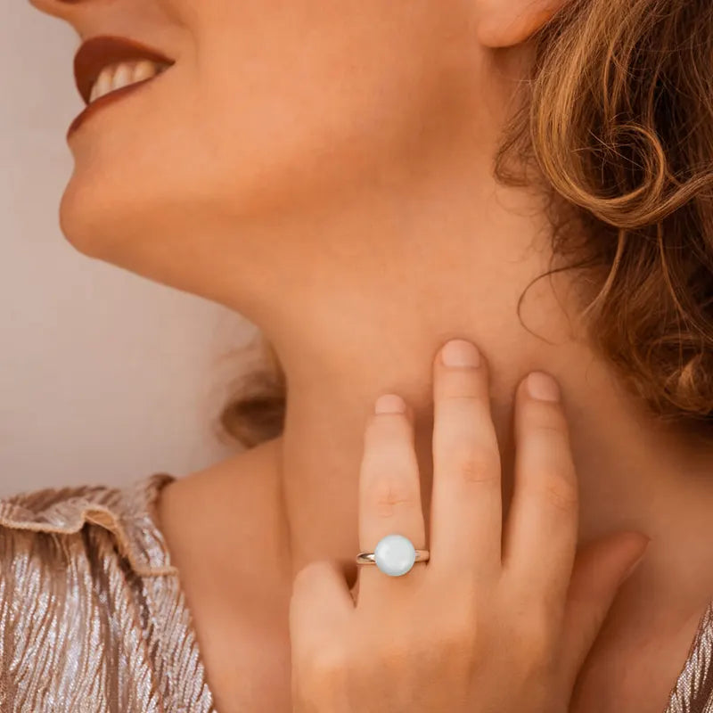 Bague réglable et verre belle en argent 925 blanche lumine