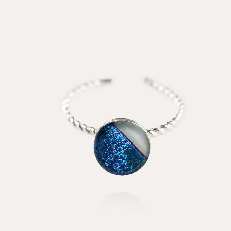 Bague torsadée artisanale femme argent bleu bleuange