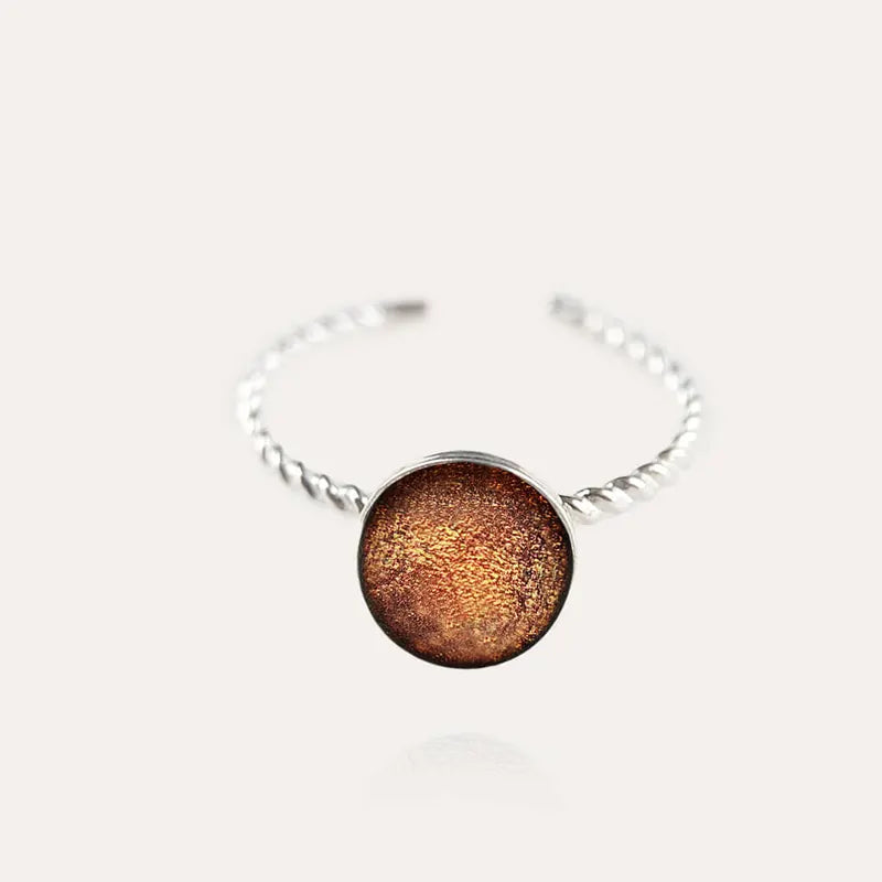 Bague torsadée bijoux argent massif marron orange safrane