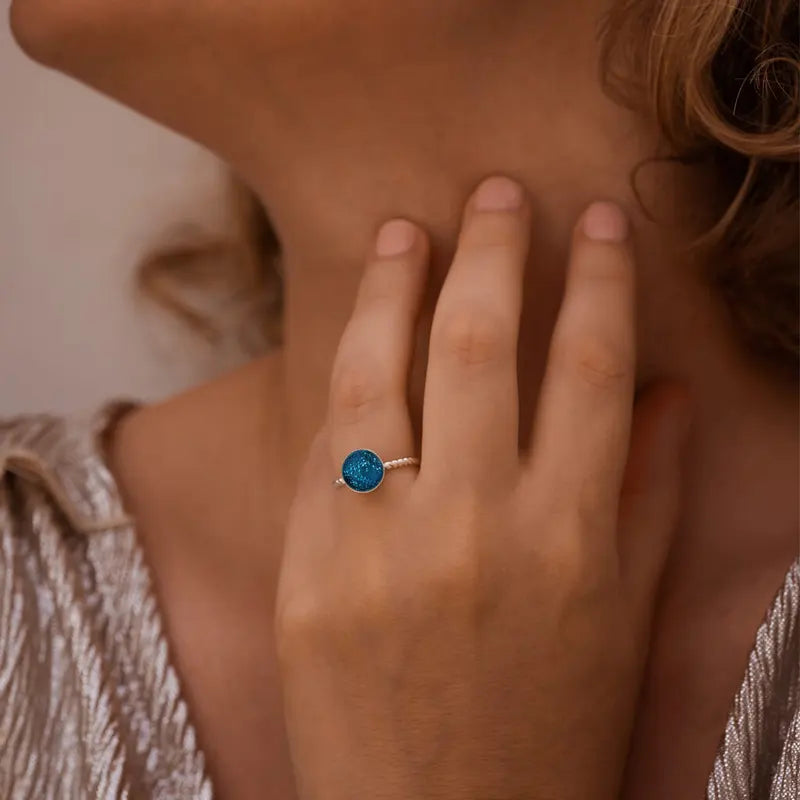 Bague torsadée femme moderne argent bleu azuline