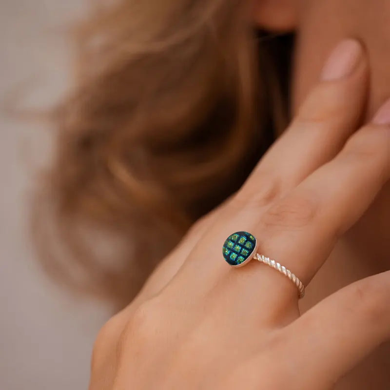 Bague torsadée femme pacs argent massif verte charmella