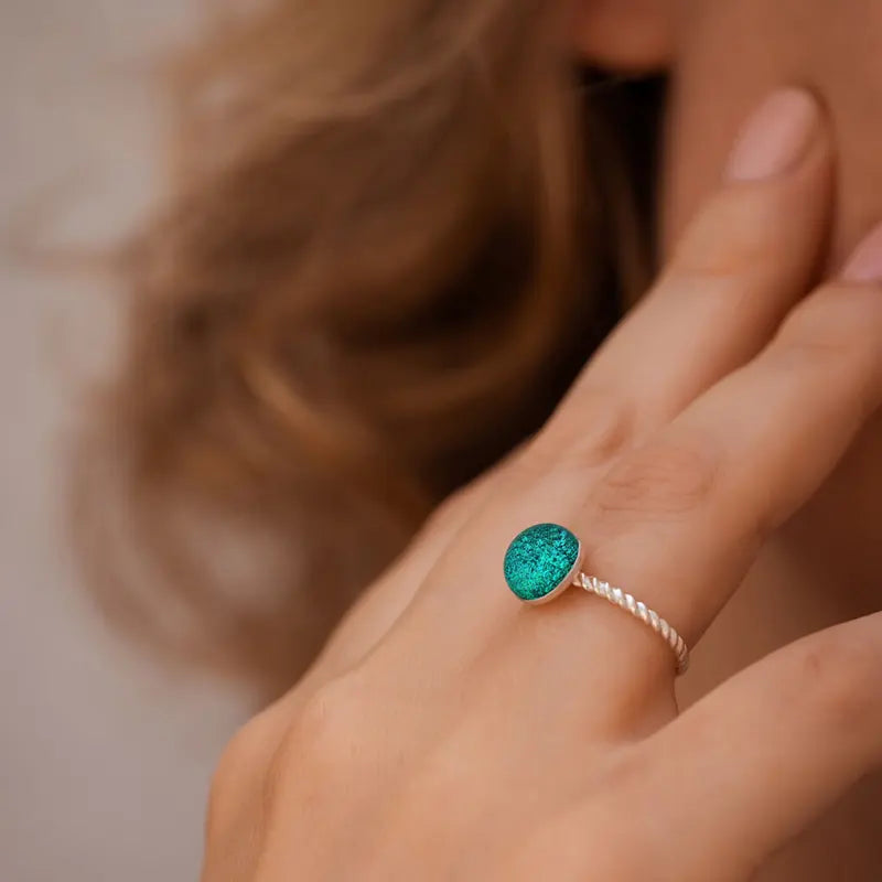 Bague torsadée grosse femme originale argent massif verte emeria