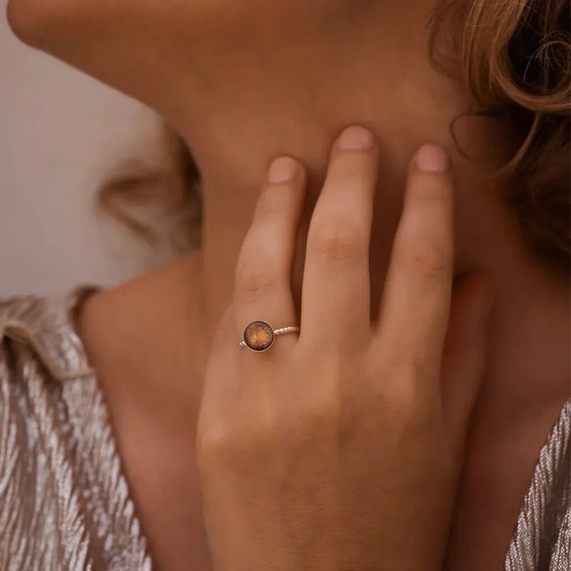 Bague torsadée pierre sur argent massif marron orange safrane