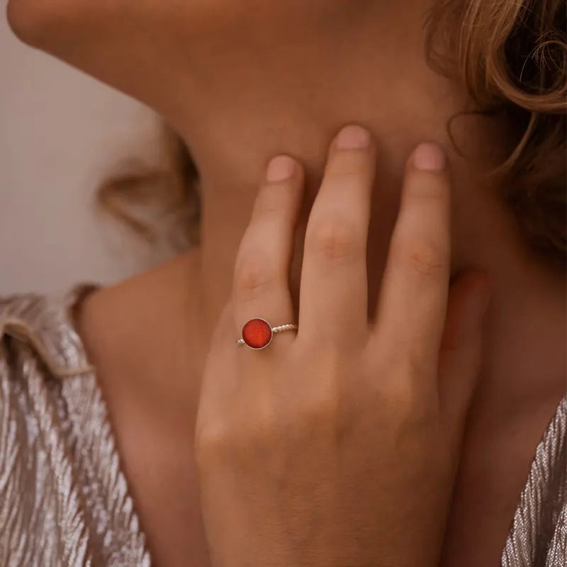 Bague torsadée saint-valentin argent rouge flambesia