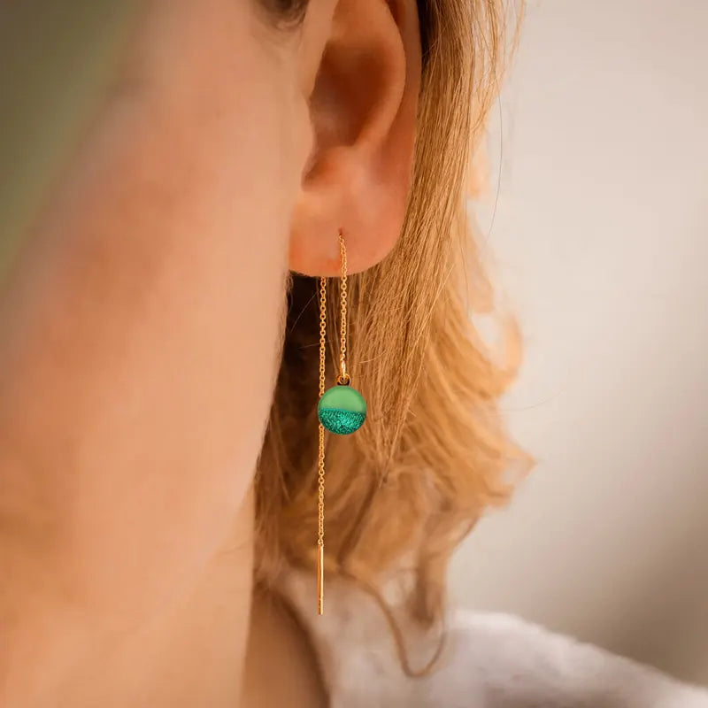 Boucles d'oreilles chaînette bijoux verre soufflé or vertes avantica
