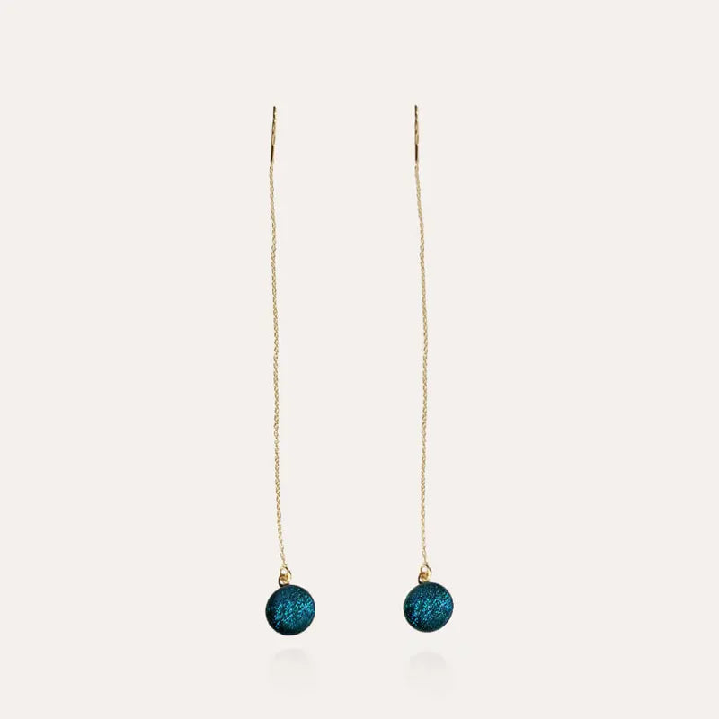Boucles d'oreilles chaînette ensemble 3 trous dorées bleu laga