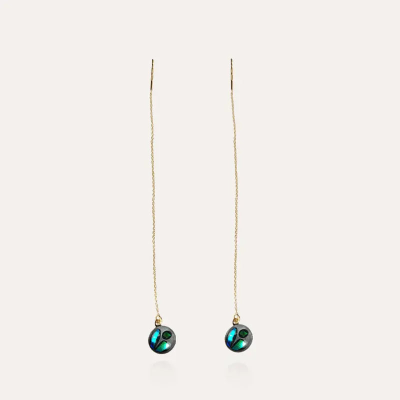 Boucles d'oreilles chaînette femme chaîne dorées bleu voluca