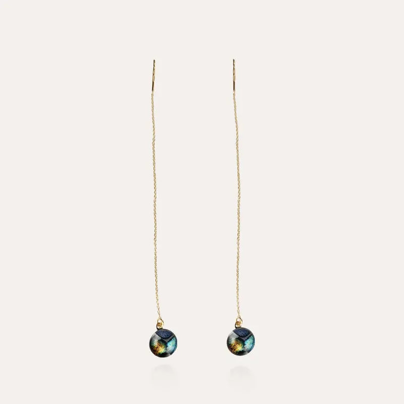 Boucles d'oreilles chaînette longues pendantes or multicolore elumina