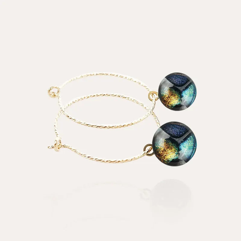 Boucles d'oreilles créoles torsadées pendantes en or multicolore elumina