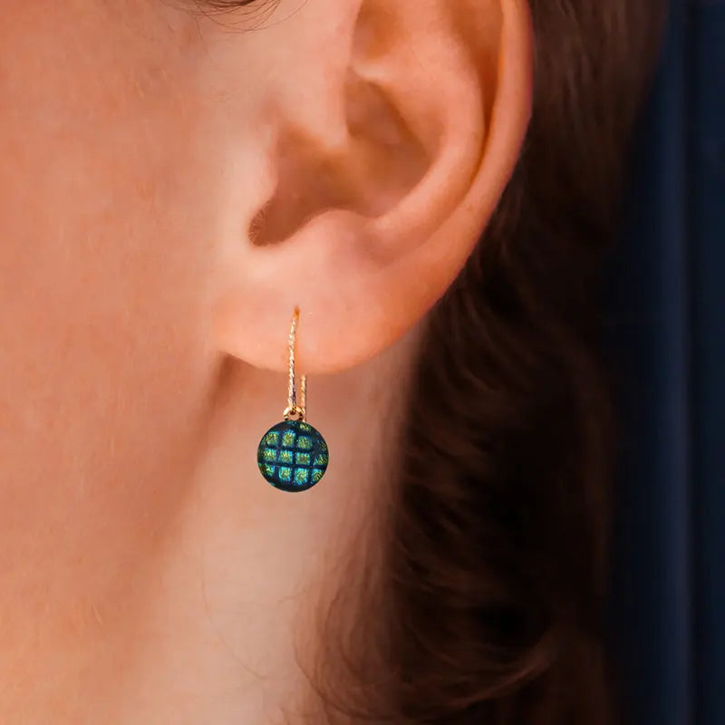 Boucles d'oreilles crochet femme pendantes or vertes charmella
