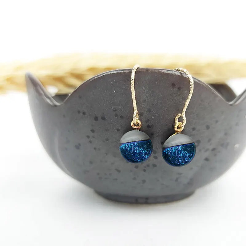 Boucles d'oreilles crochet fille pendantes dorées bleu bleuange