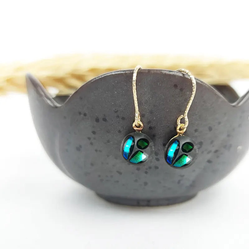 Boucles d'oreilles crochet oreille dorées bleu voluca