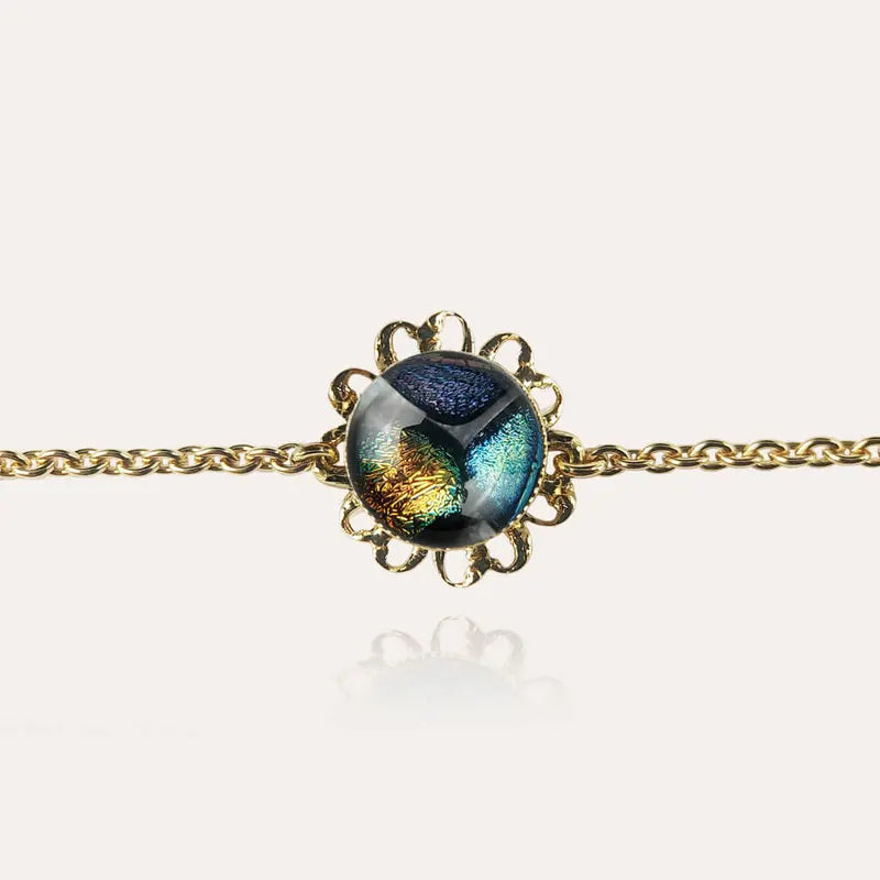 Bracelet fleur perle de verre pas cher doré multicolore elumina