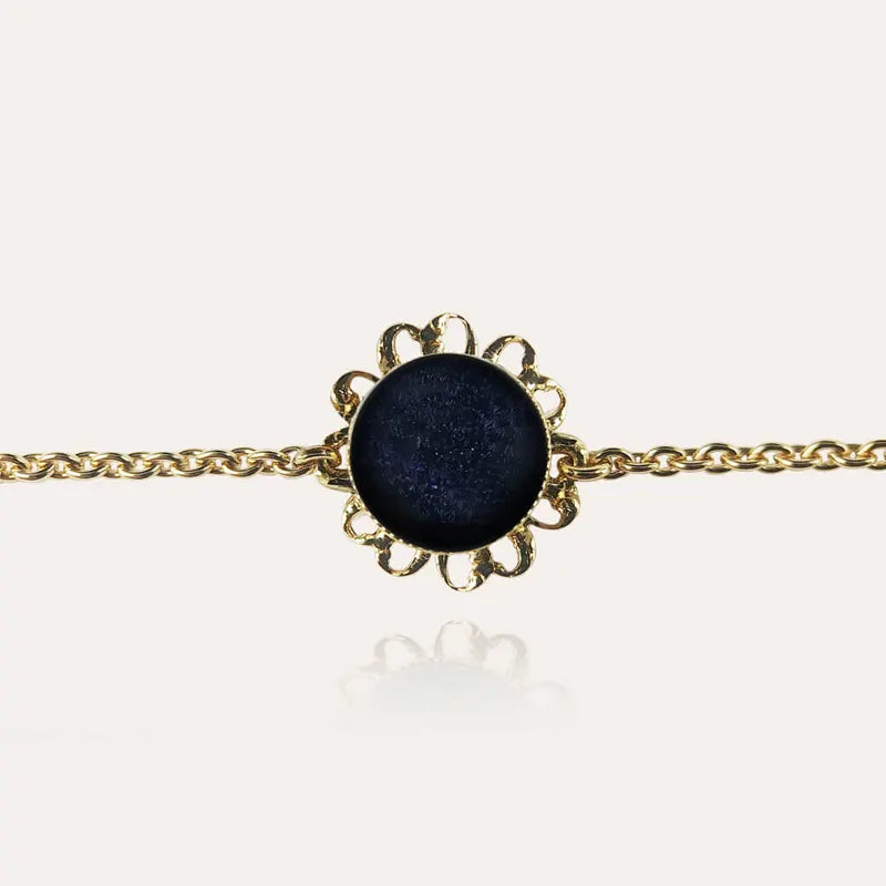 Bracelet fleur perle de verre fille 12 ans plaqué or bleu albarelle