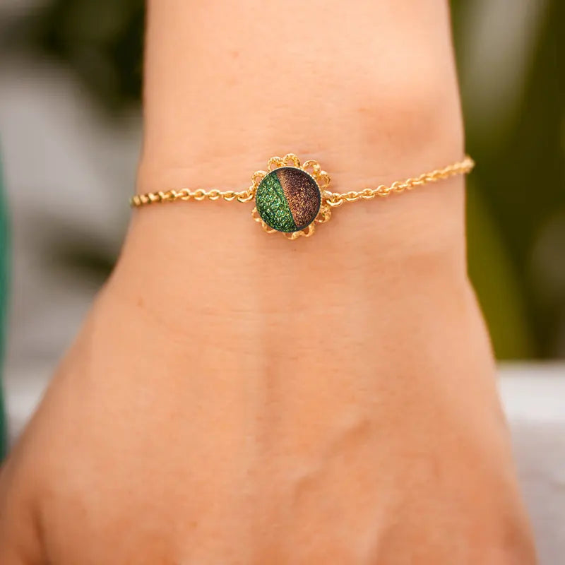 Bracelet fleur perle de verre fin doré femme marron terriane