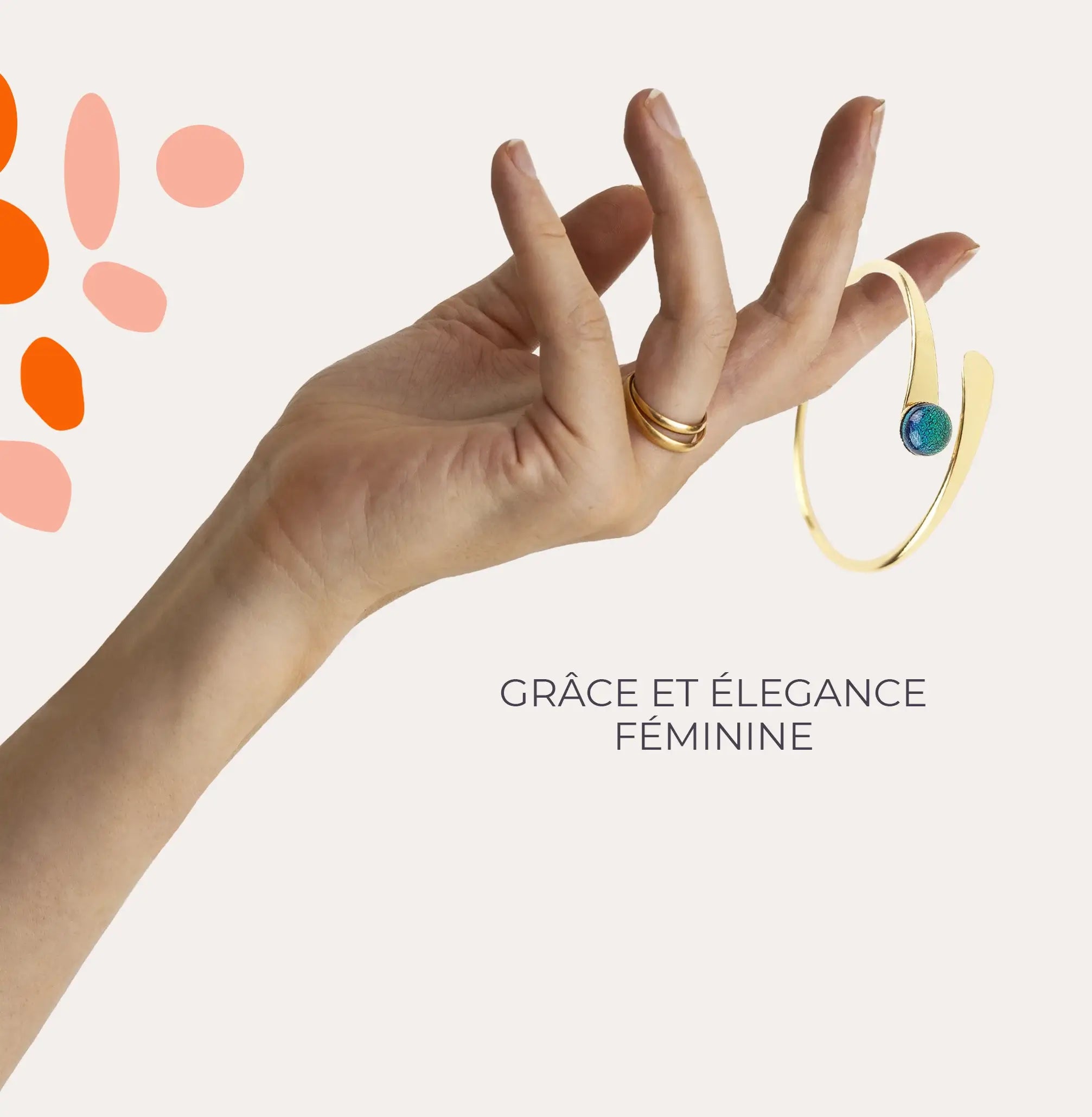 Bracelet jonc or femme, création française, bracelet rigide réglable avec verre de Murano