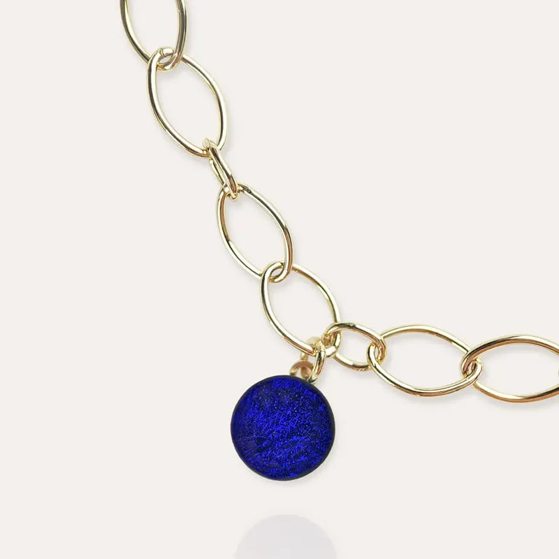 Bracelet pampille en verre et or bleu nocturnelle