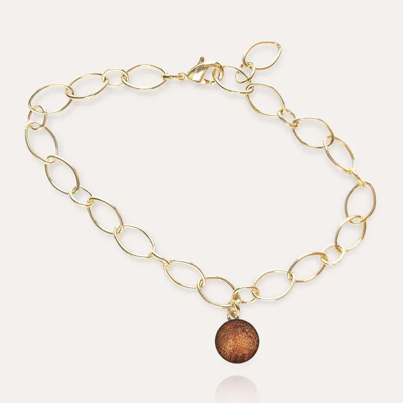 Bracelet pampille en verre coeur en or marron et orange safrane
