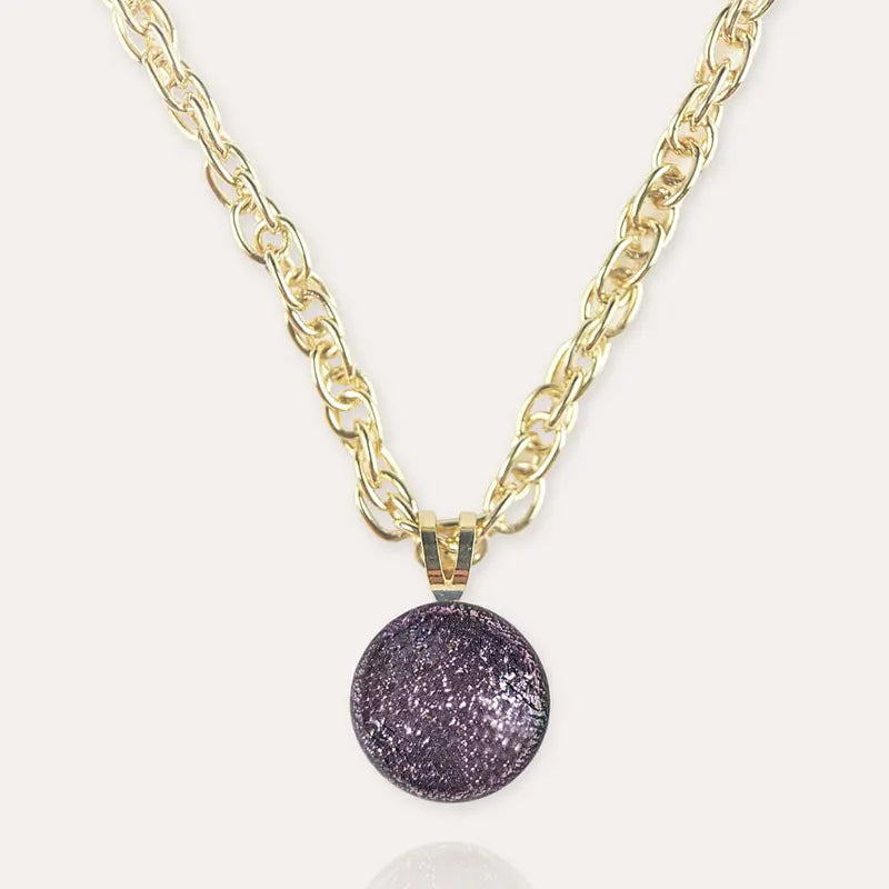 Collier ras de cou en perle de verre rose et doré, made in France selenia