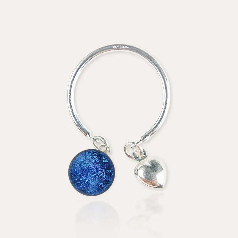 Bague breloque forme de coeur en argent bleu lagonia