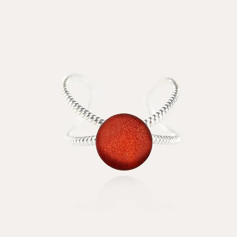 Bague entrelacée anneau large pour femme en argent, rouge flambesia
