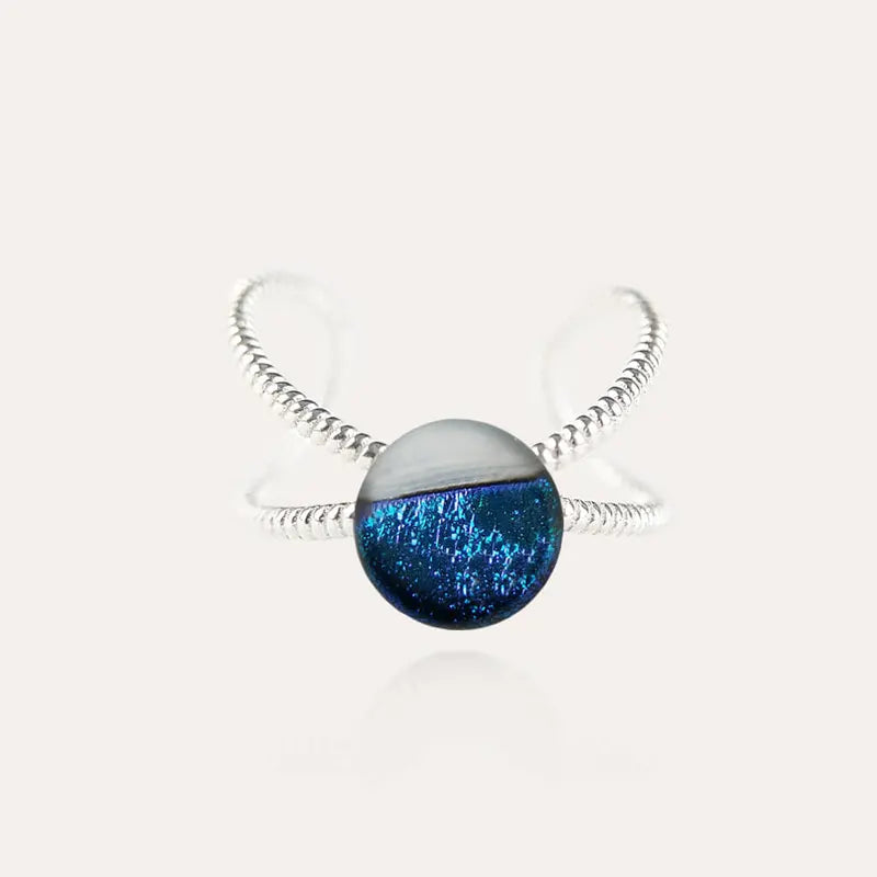 Bague entrelacée anneau tournant pour femme en argent massif, bleu bleuange