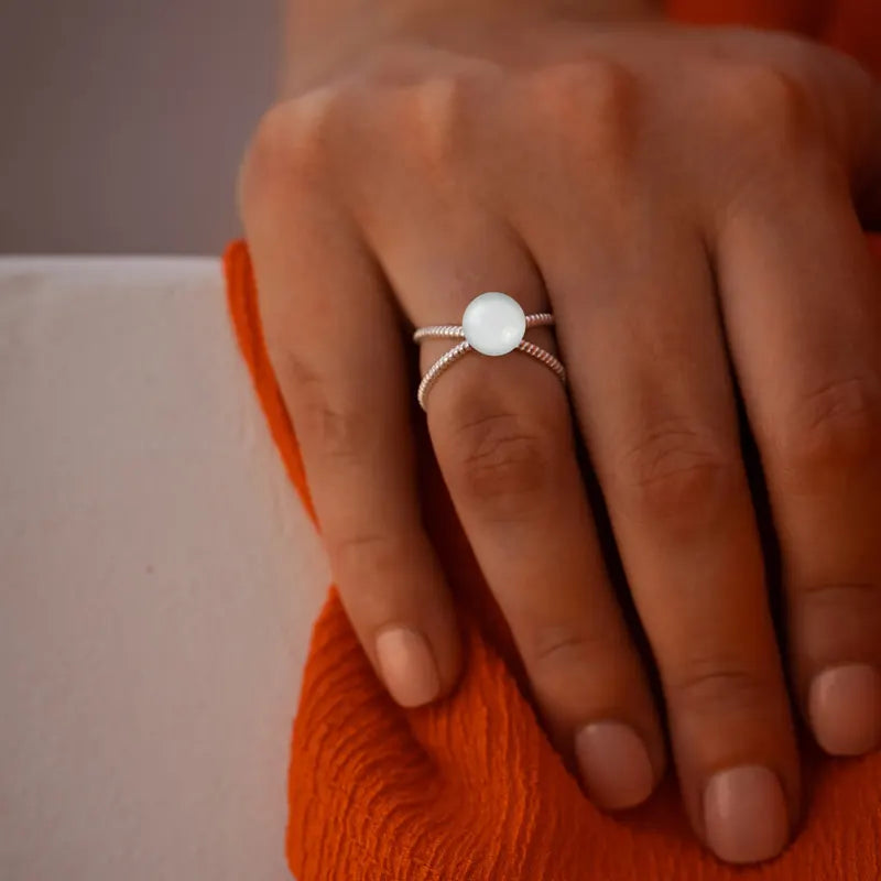 Bague entremêlée pour femme en argent réglable, verre de Murano blanc lumine