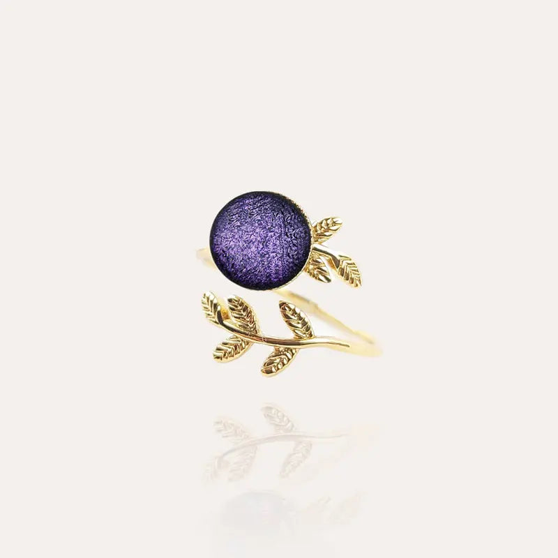 Bague feuille à l'or fin large pour femme, dorée et violette lilalune