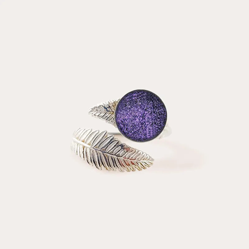 Bague feuille anneau large pour femme en argent 925 violette lilalune