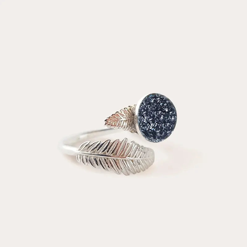 Bague feuille anneau large pour femme en argent massif argenté chromia