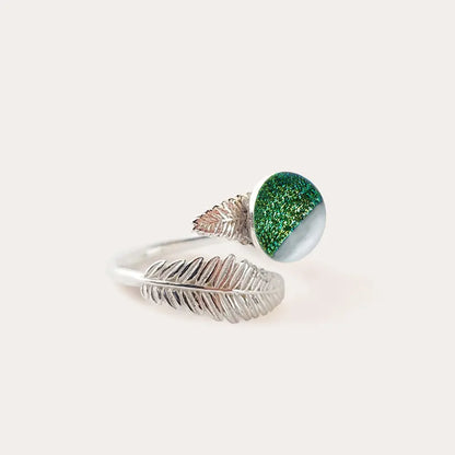 Bague feuille pour femme anneau en argent 925 verte orneige