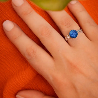 Bague feuille réglable bijoux argent massif bleu lagonia