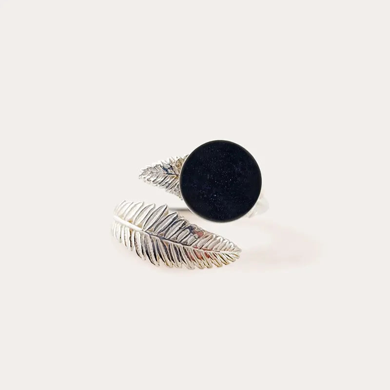 Bague feuille en verre et argent bleu albarelle